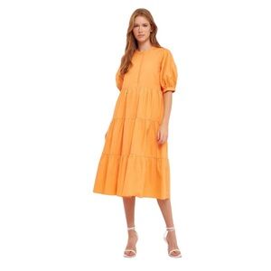 Orange Tiered Ruffled Midi Sundress